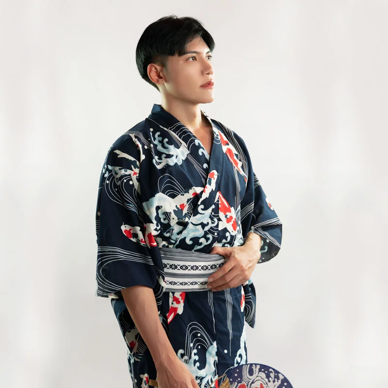 

Kimono Men's Summer Cotton Bathrobe Japanese Traditional Classical Formal Dress Fireworks Clothing Gentleman