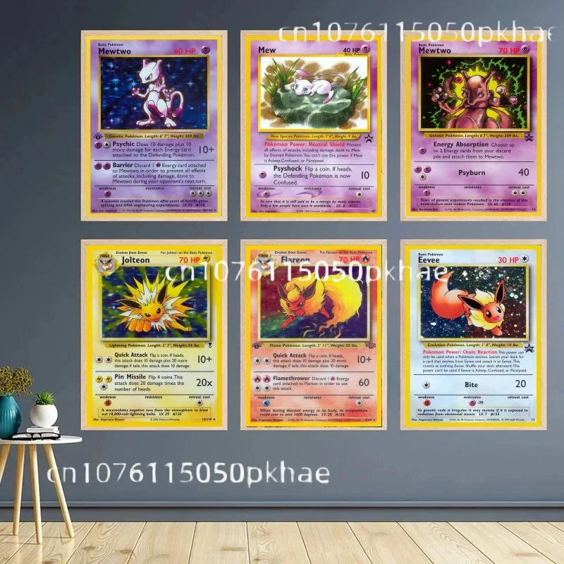 

Nostalgic Pokémon Card Canvas Art 1995 Mewtwo Mew Eeveelutions Vivid Designs Perfect for Room Decor Fan Favorite