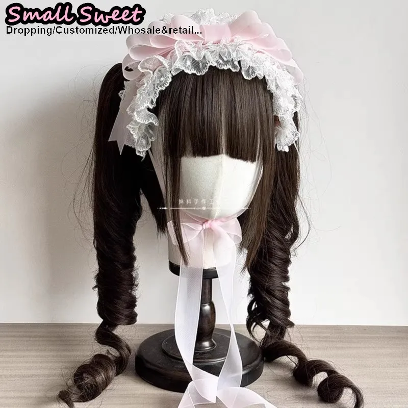 Japanese Harajuku Gothic Lolita Y2K Girl Bow Gorgeous Floral Lace Ruffled Veil Hair Band Headband Hair Hoop Hair Accessories