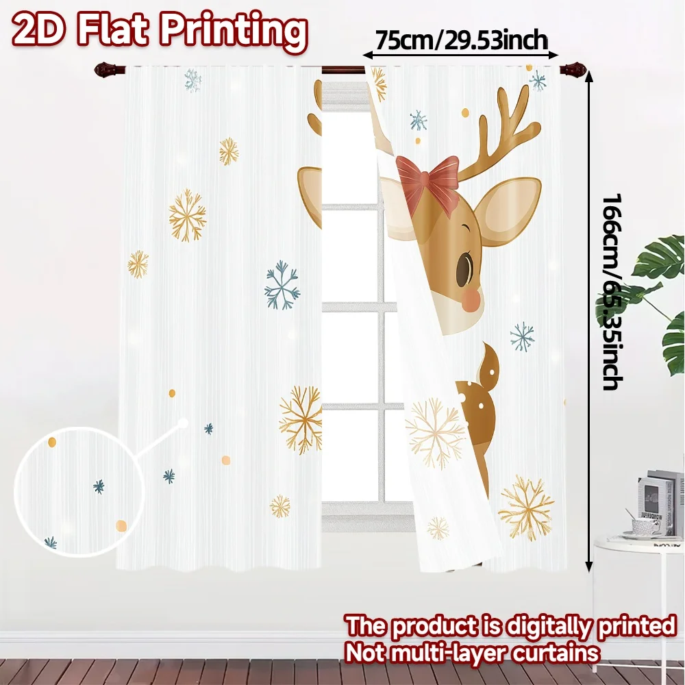 2pcs,Curtains Cute Reindeer Snowflakes Festive (3) Chic Curtains Digital Printed Versatile Polyester Fabric Curtains Decorations