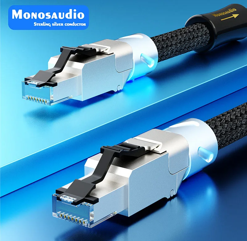 Monosaudio CAT8 Ethernet Cable 40Gbps 2000MHz Pure Silver CAT 8 Network Cotton Braided Lan Cord for Laptops PS 5/4 Router Rj45