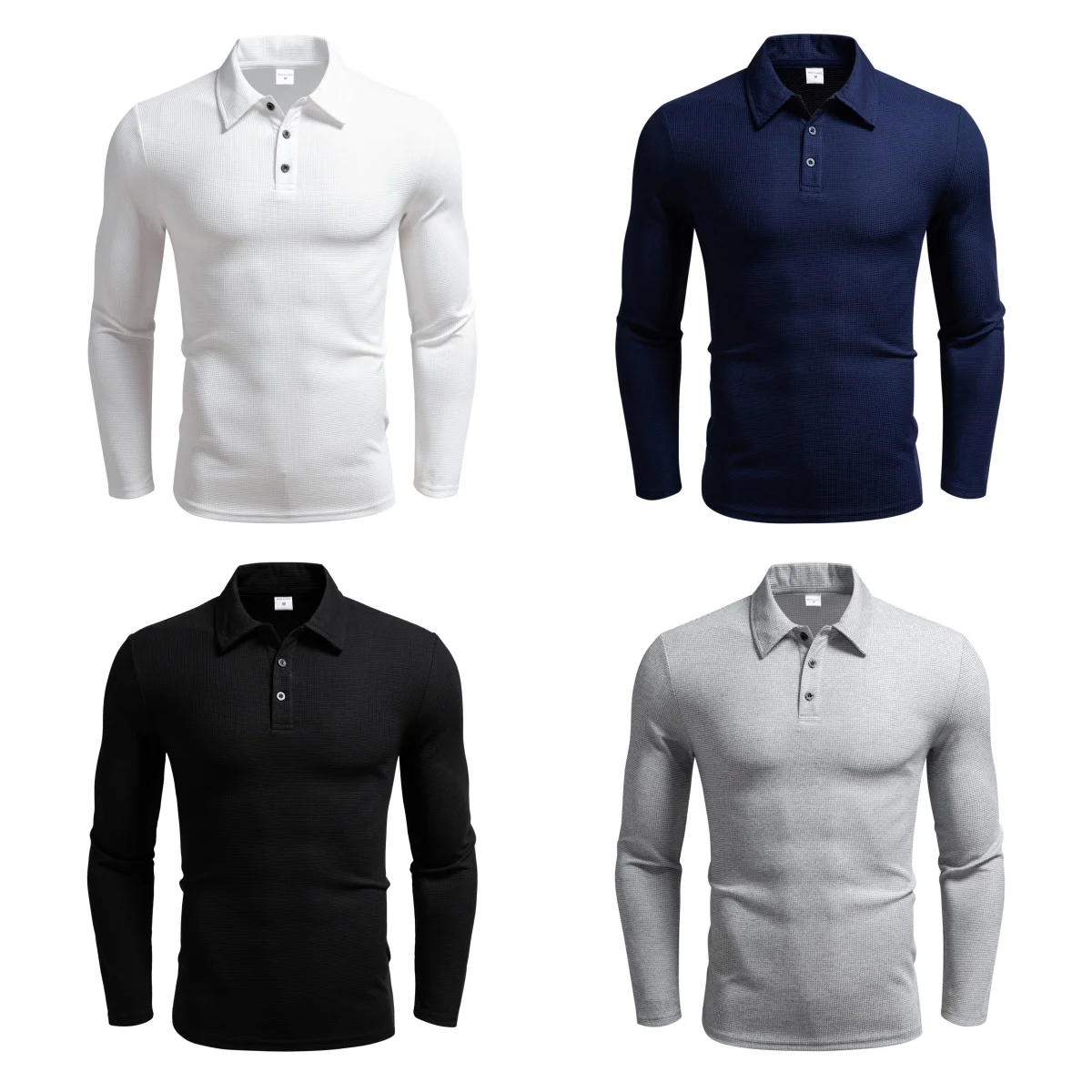 2026 Hot البيع الرجال الصيف عادية تنفس مريحة قميص بولو الرجال بلون عالية الجودة طويلة الأكمام تي شيرت #2