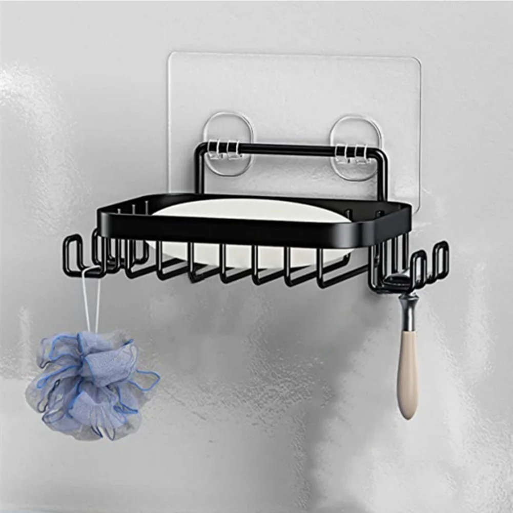 

Stainless Steel Wall Mounted Soap Holder Punch-Free With Hook Self-Adhesive Soap Sponge Dish Storage Rack Bathroom Accessories