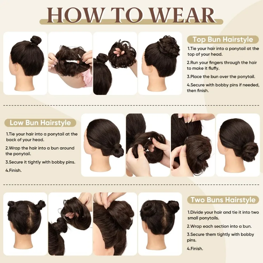 2 قطعة صغيرة لطيف فوضوي كعكة شعر للشعر الرقيق النساء كعكة الاصطناعية الصغيرة مجعد Scrunchies أوبدو قطع الشعر بني داكن مثالي f