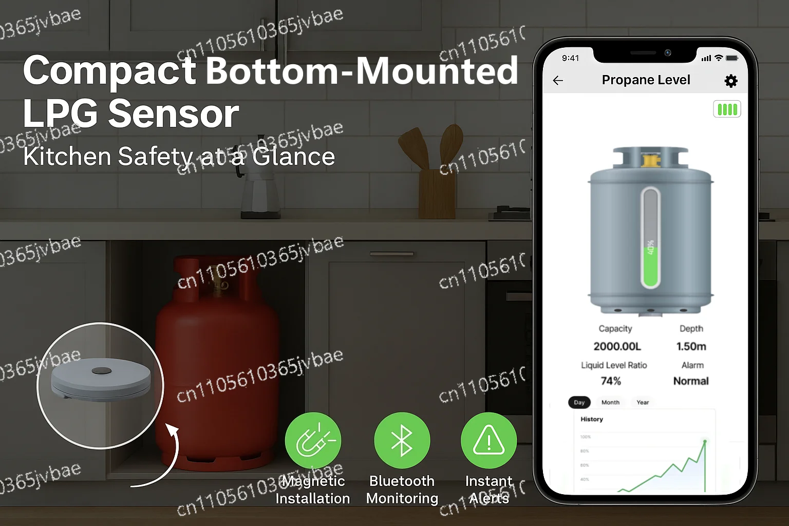 LPG2412-BT Application Methane Natural Gas Tank Liquid Level Detection Bluetooth Connected Battery Outdoor BBQ RV Kitchen