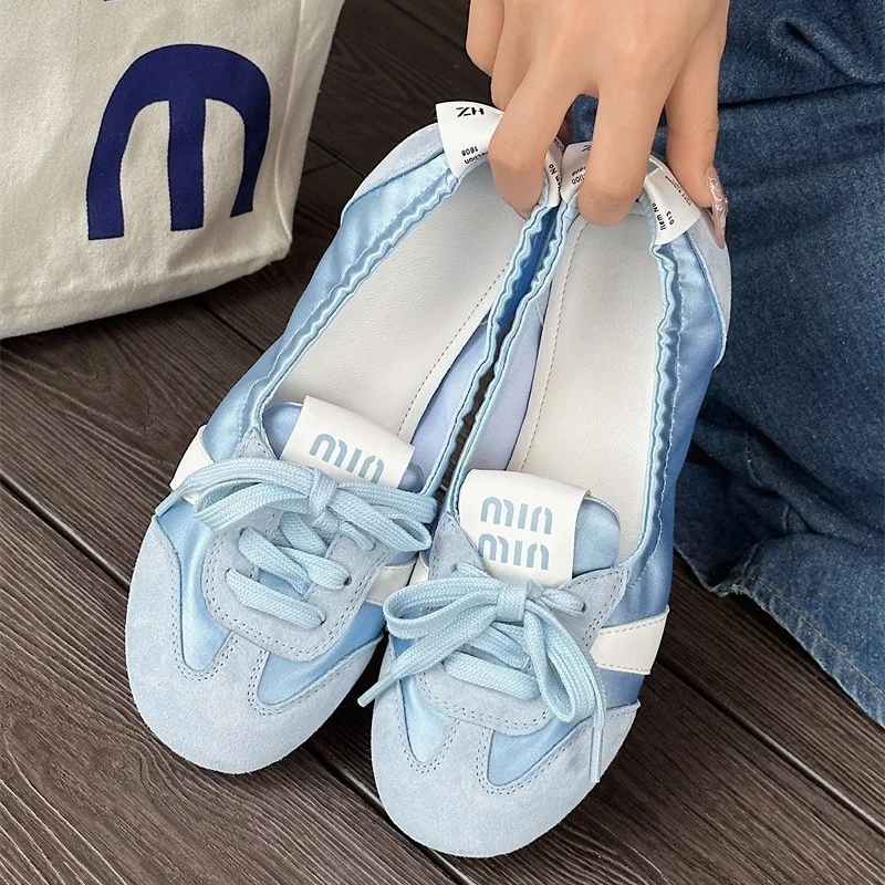 Women's Casual Sneakers Summer Cozy Shallow Ballet Flats Shoes 2025 New Women Lace Up Sport Shoes Zapatos De Mujer image 2