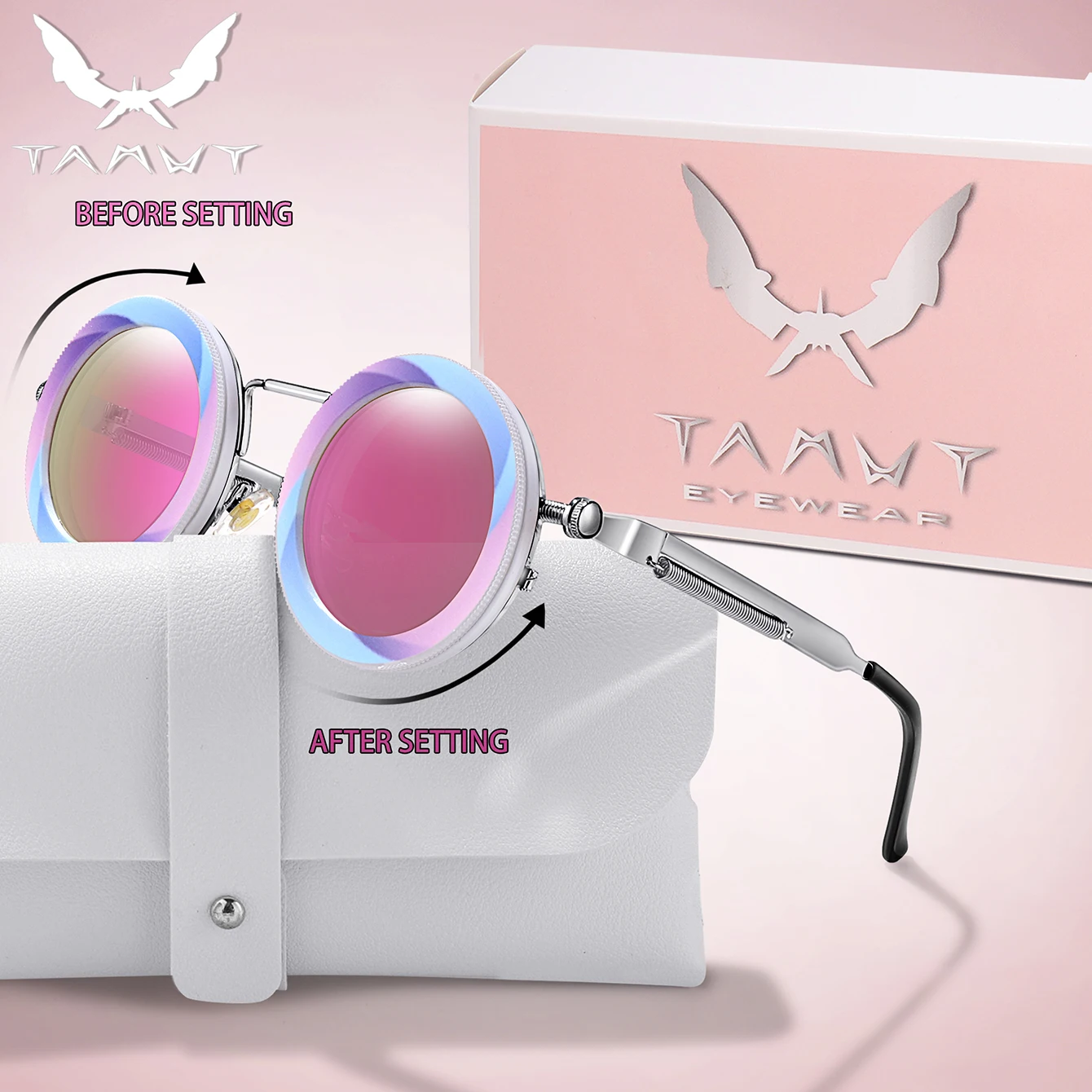 نظارات شمسية مستديرة ND للرجال والنساء Steampunk بعدسات مستقطبة قابلة للدوران - إطار معدني سطوع قابل للتعديل مع نظارات واقية