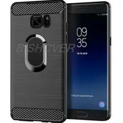 Soft Silicone Carbon Fiber Brushed Case For Samsung Galaxy Note 7 FE Fan Edition N9300 N930F Ring Holder Stand Protective Cover