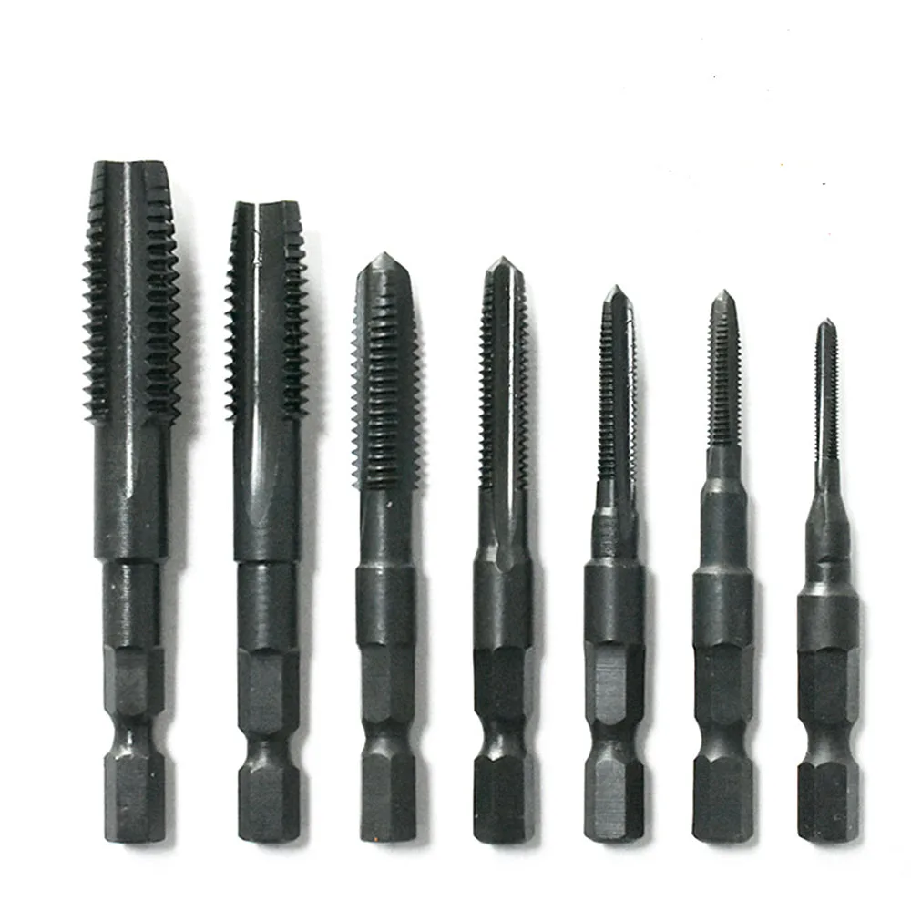 Pneumatic Hexagonal Shank Straight Groove Tap Electric Hand Drill Tapping Air Screwdriver Tap Black High-speed Steel Machine Tap