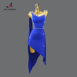 New Blue Latin Dance Dress Sexy Adult Womens Ballroom Performance Skirt Party Girls Practice Dancewear Prom Line Suit Customized