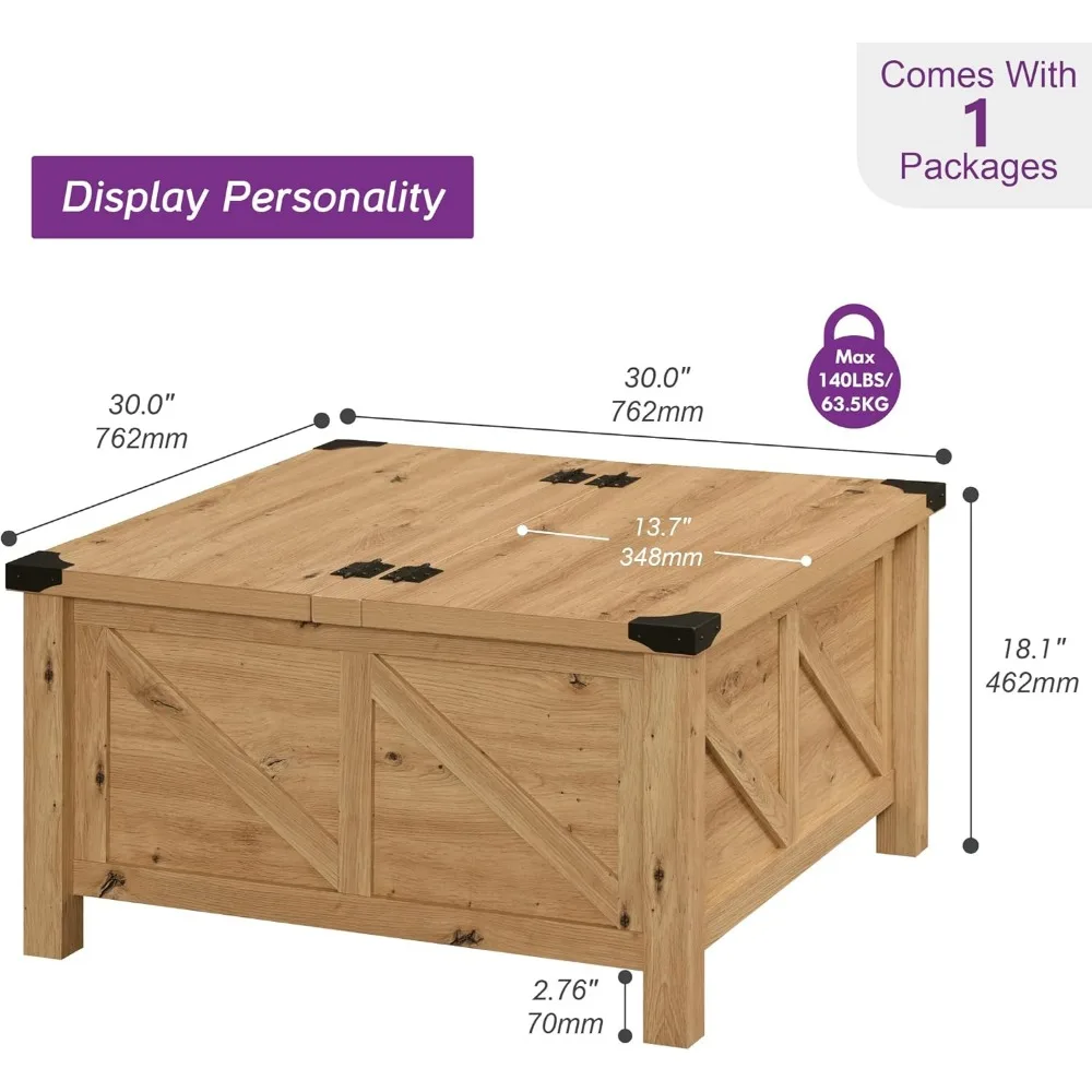 طاولة قهوة خشبية للتخزين مع سطح قابل للطي، مقاس 30 × 30 بوصة لتناول الطعام في غرفة المعيشة #2