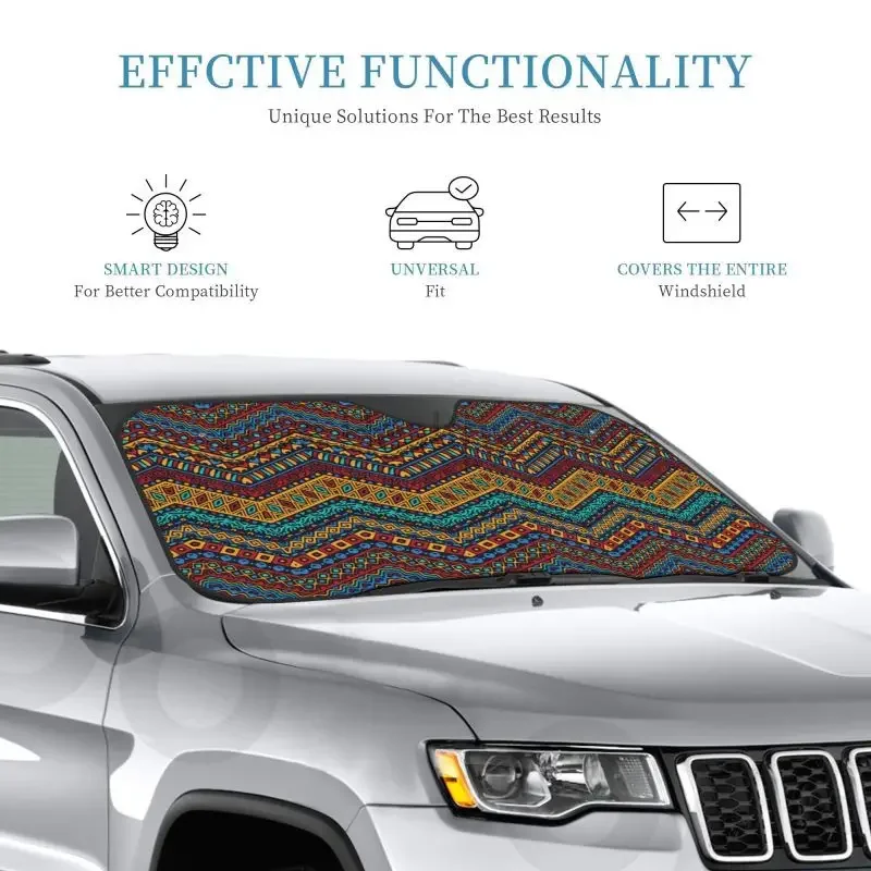 

Boho African Ethnic Tribal Geometric Pattern Car Front Windshield Sun Shade Blocks UV Rays Protector Sun Shield Visor Cover