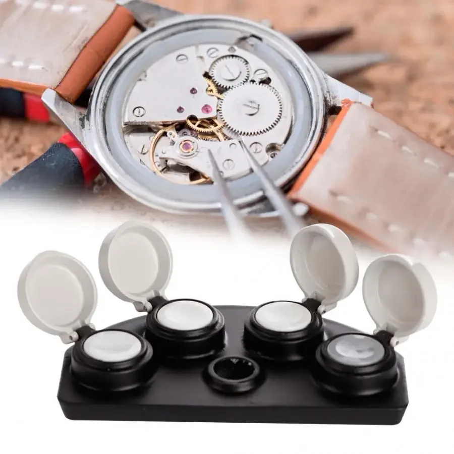 Professional 4 Dish Watch Oil Dip Tool Watch Oiler Dish with Cover Watch Repairing Accessory Tool Watchmaker store