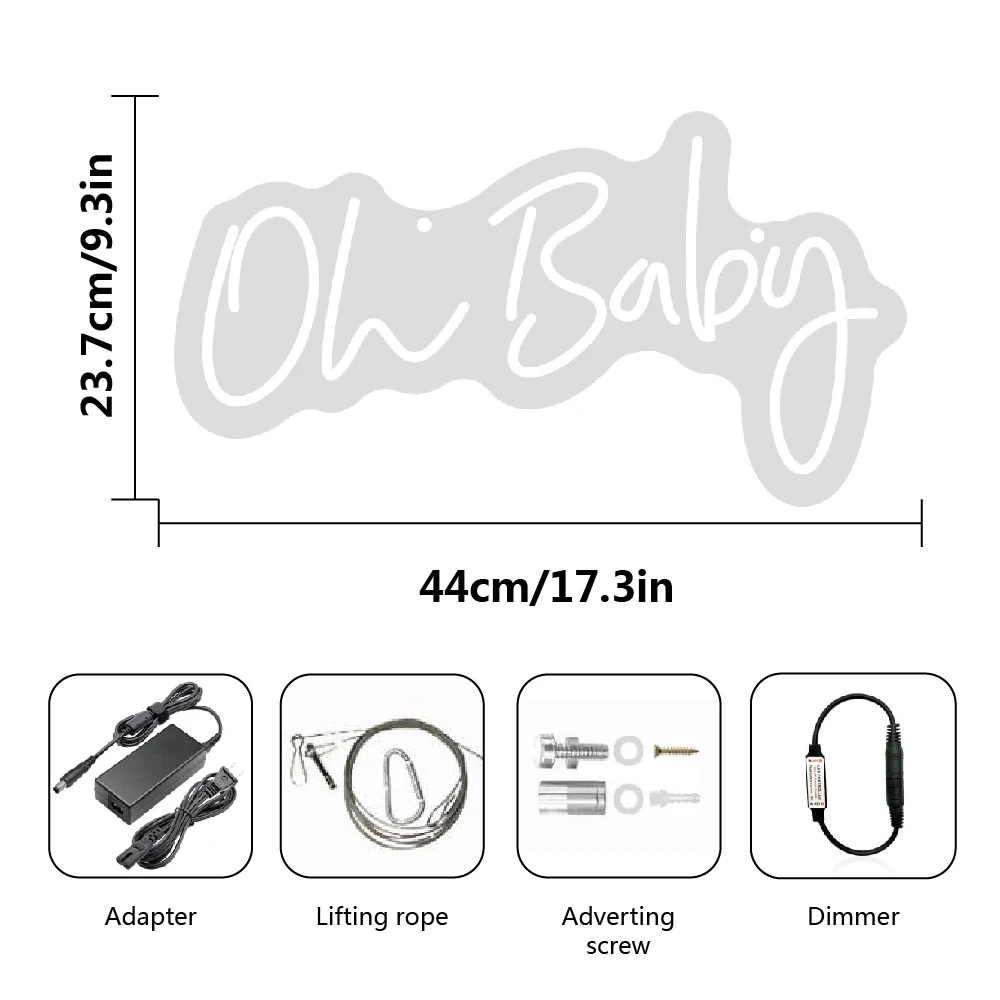 Imagem -05 - Baby-neon Led Flex Sign Clear Acrílico Light Decoração da Parede Dimmable Neon Sign Baby Shower Gênero Revelar Party Decor oh