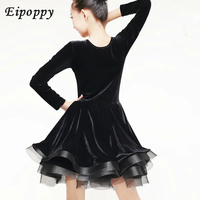 Neue Winter Latin Dance Rock Kinder weibliche schwarze Latin Dance Kleidung lang ärmel ige Mädchen Performance Training Kleidung