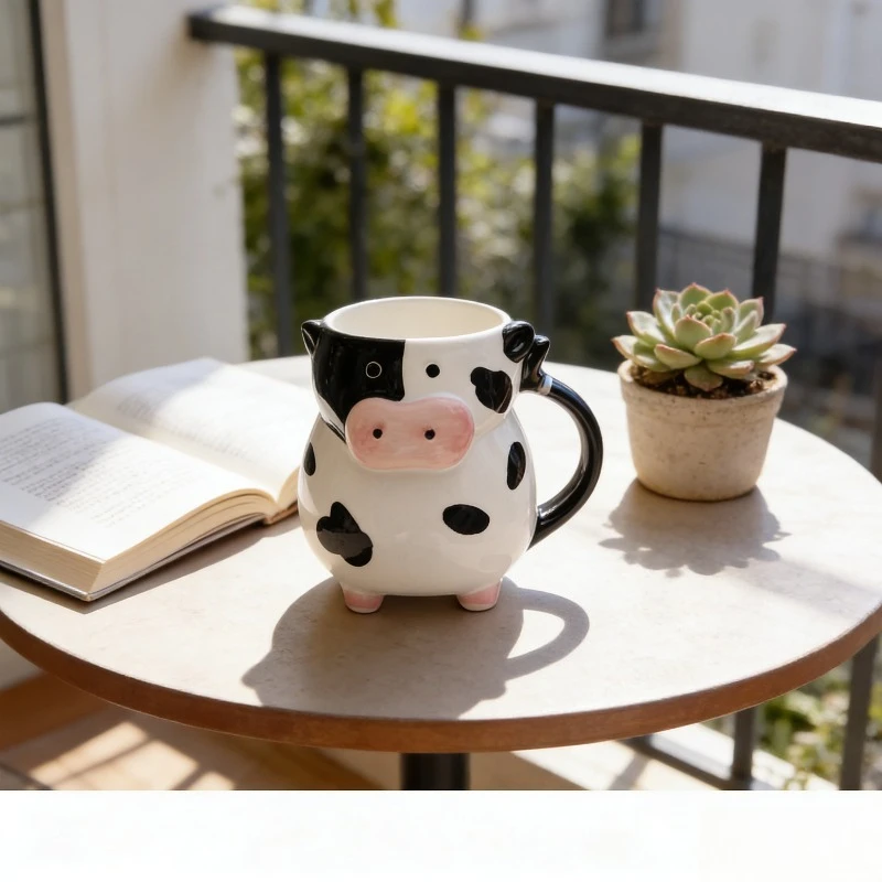 

Kawaii Cow Shape Ceramic Water Cup Large Capacity Breakfast Milk Mug Christmas Birthday Gift for Friend