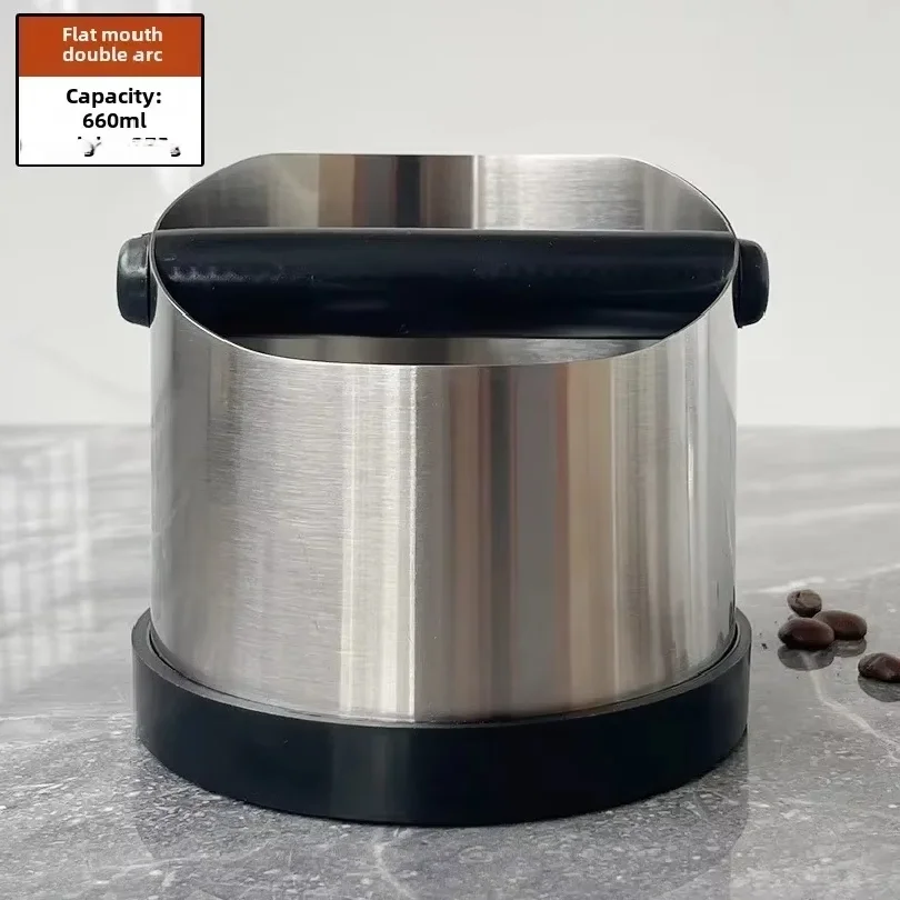 Coffee Knock Box Stainless Steel Espresso Knock Box Non Slip Coffee Ground Knock Box with Rubber Ring Beveled Coffee Ground Bin view 2