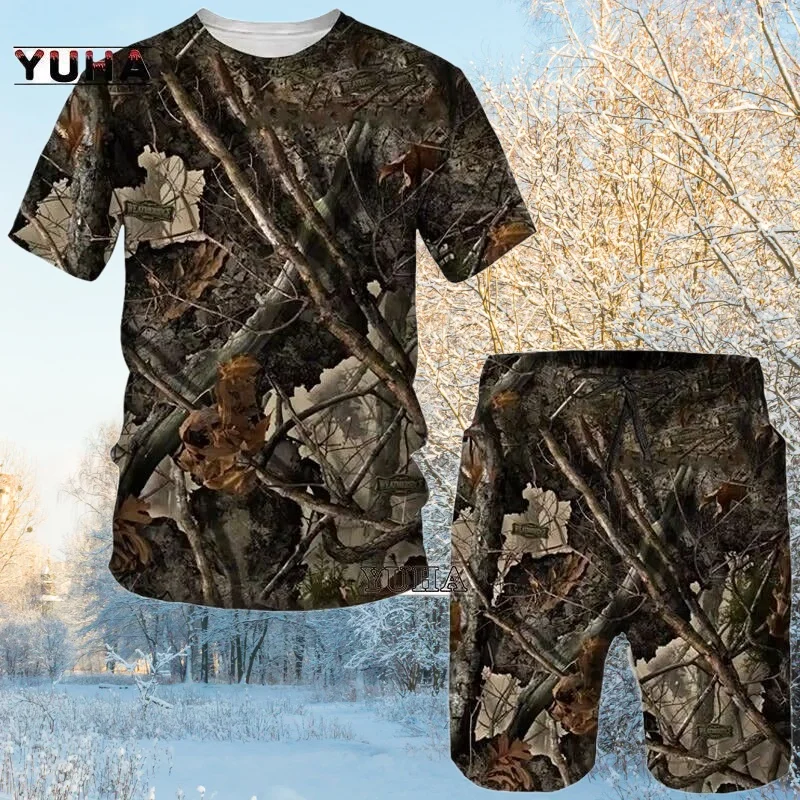 

New Men's Camouflage Hunting Animal 3D Print T-shirt Set High-Quality Tracksuit 2pcs Sets Fashion Short Sleeve Pullover Clothing