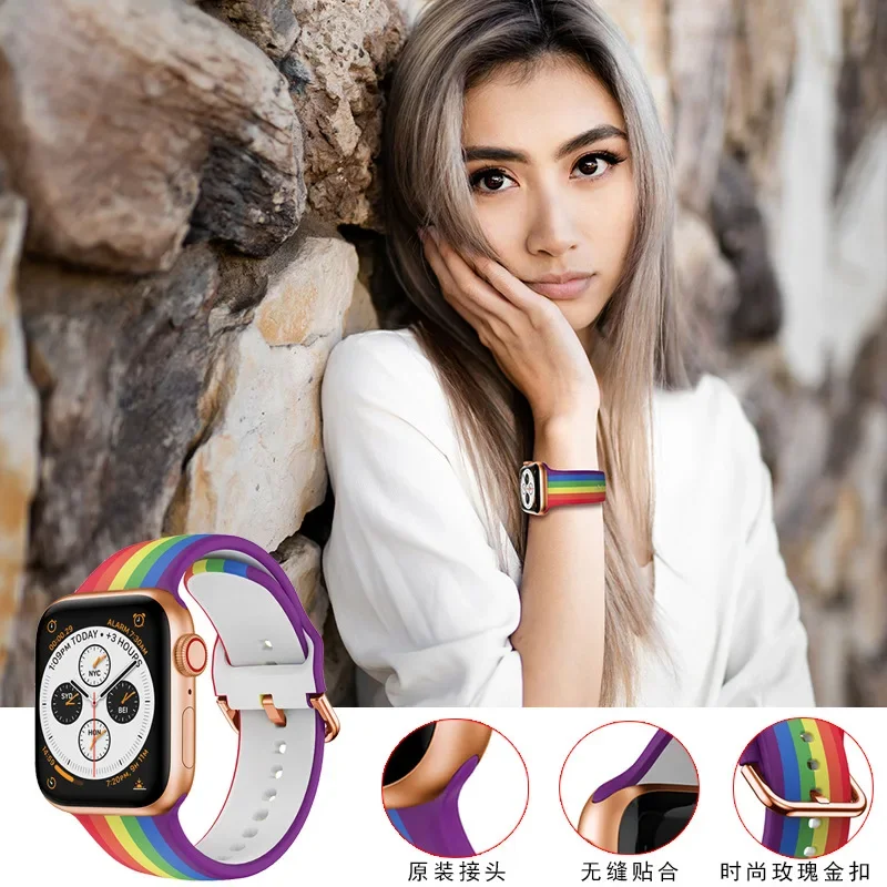 سيليكون مطبوع لحزام الساعة ، سوار رياضي ، سلسلة iWatch 9 ، 8 ، 7 ، 6 ، 5 ، 4 ، 3 ، Se ، Ultra 2 ، 49 حزام ، 44 Apple ، 41 ، 45 ، 42-40