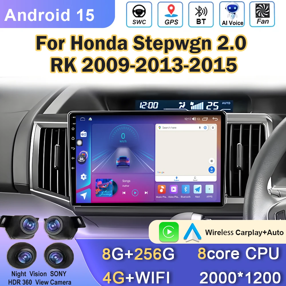 Android Car Radio For Honda Stepwgn 2.0 RK 2009-2013-2015 Navigation Player Multimedia Carplay 2Din DVD Stereo QLED Screen 2Din