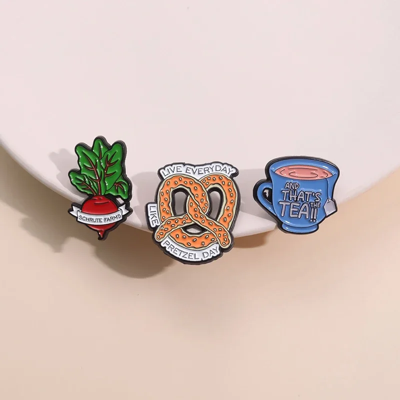 3PCS/SET Coffee Biscuits Carrot Food Enamel Pins Custom LIVE EVERYDAY LIKE PRETZEL DAY Brooches Lapel Badges Jewelry Wholesale