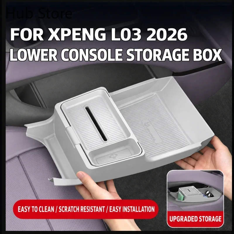 For XPENG L03 2026 Lower Center Console Storage Box with Foldable Sunglasses Holder Organizer Tray Interior Accessories