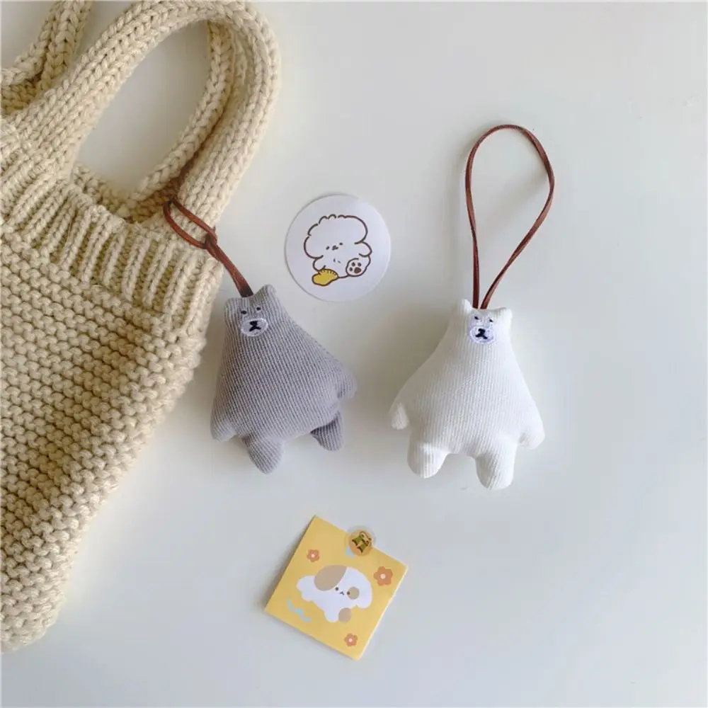 Soft White Bear Keychain Lovely INS Cartoon Keyring Anti Loss Multifunctional Bear Name Plate Hanger Couple Pendant