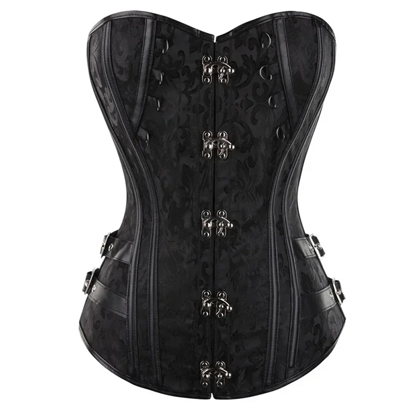 Gothic Corset Top for Women Steampunk Jacquard Pirate Faux Leather Basque Corset Cosplay Halloween Costume