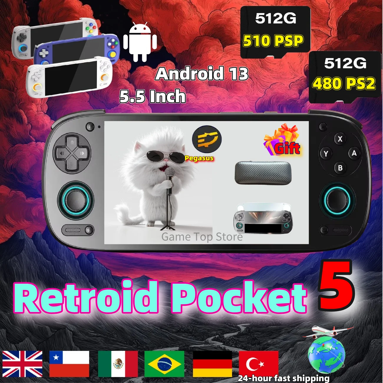 Retroid Pocket 5 Handheld Game Console Video Player Retro Android 13 RP5 5.5 Inch OLED Touch Screen Wifi Bluetooth PSP PS2 Gift