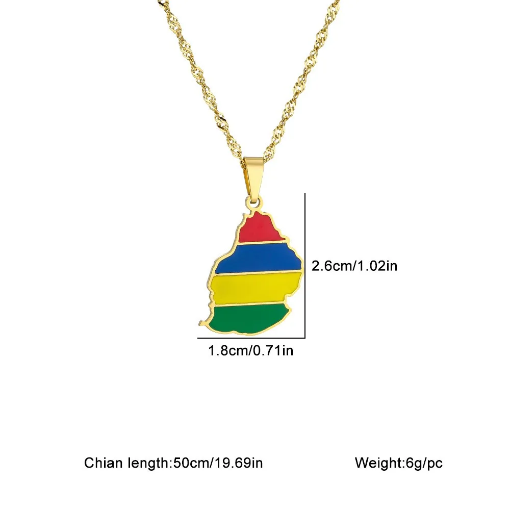 Fashion Stainless Steel Mauritius  Map Flag Pendant Necklace for Men Women Gold Silver Color Maps Jewelry Gift