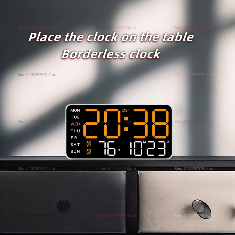 Large Digital Wall Clock LED Square Electronic Clock Multi-Function Living Room Hanging or Vertical Dual Purpose Timer