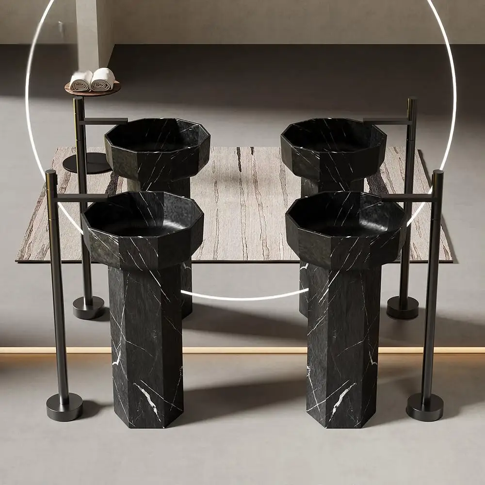 Artistic  Marble Pedestal Sink | Handcrafted Freestanding Wash Basin for Outdoor, Balcony, Villa