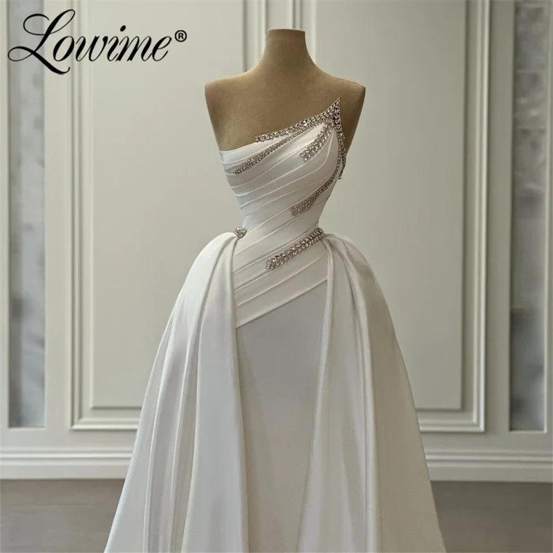 2 In 1 Ivory White Prom Dresses Strapless Crystals Women Party Gowns Engagement Evening Gowns Formal Occasion Arabic Dresses