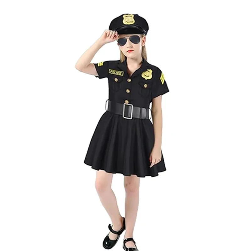 ▶❤Kids Police Uniform Costume Set for Halloween, Unisex Dress with Hat Belt, Kindergarten Stage Performance Outfit❤◀ view 6