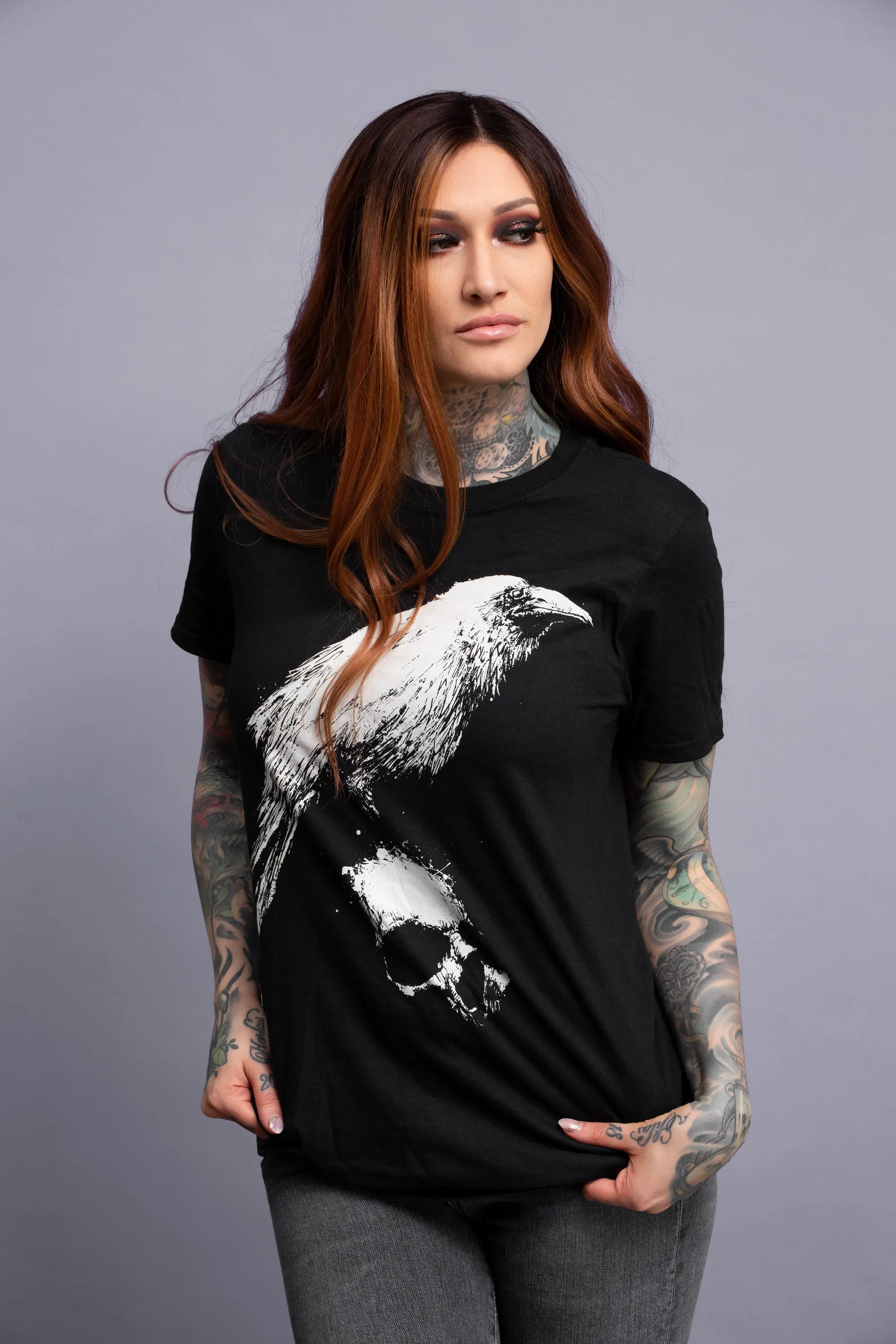 White Raven T Shirt tee mens crow black bird on skull crown occulT gothic