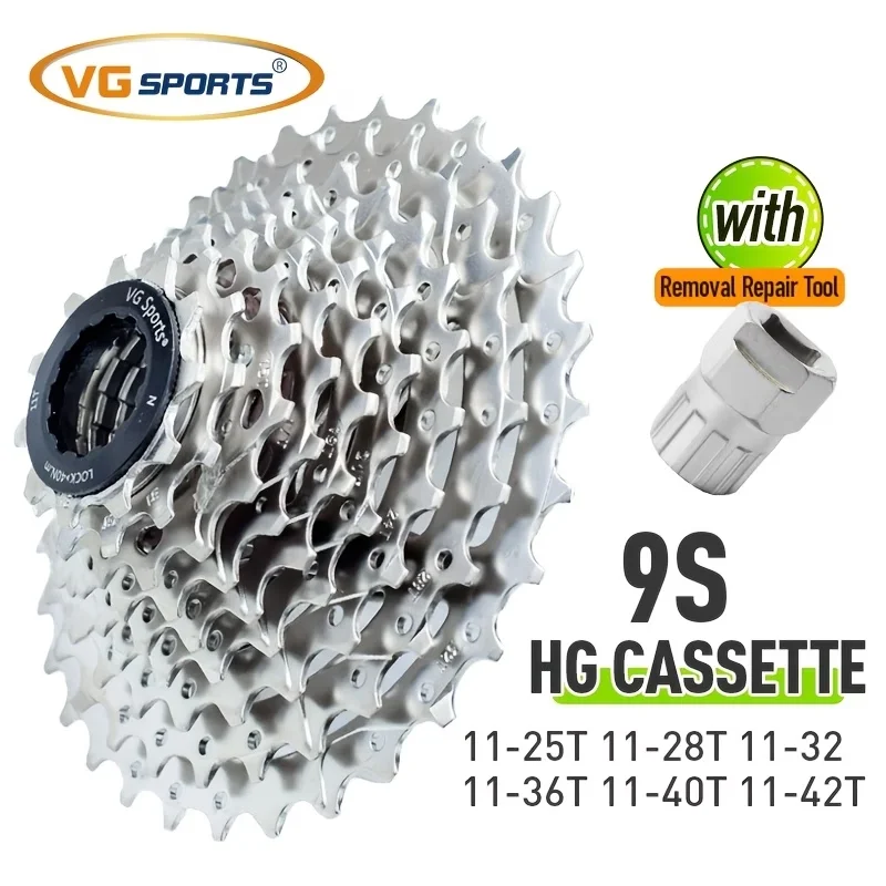 AliExpress 1PC VG Sports 9 Speed HG Cassette For MTB Mountain Road Bike 9S 11-25T/28T/32T/36T/40T/42T With Removal Tool Bike Accessories