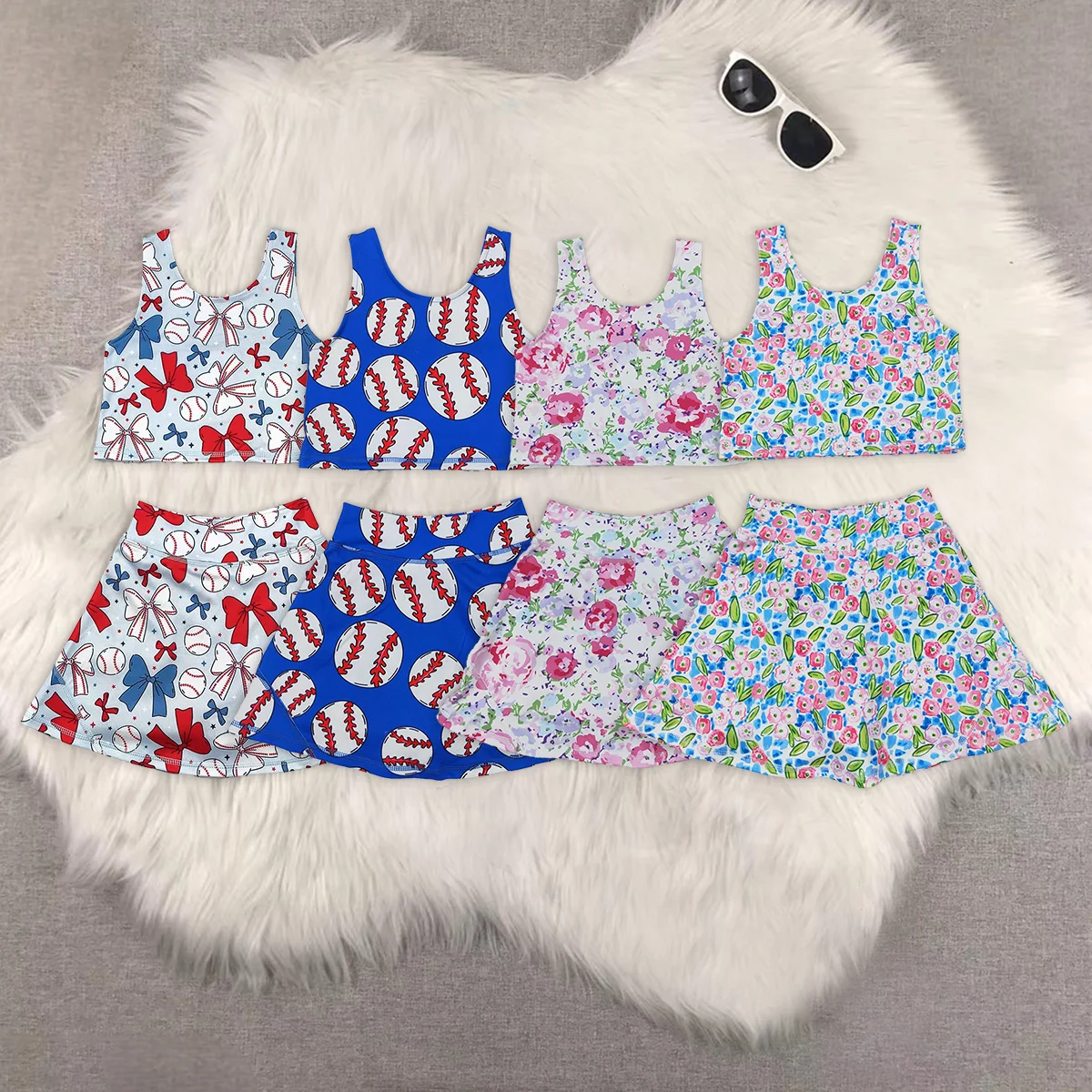 

Sibling Baby Girls Flowers Sleeveless Athletic Skorts Sets Dresses