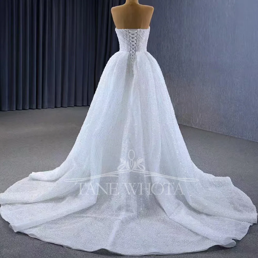 Elegant Luxo Beaded Sequined Sweetheart Sleeveless Wedding Dress With Lace-Up Back For Women Prom Dress