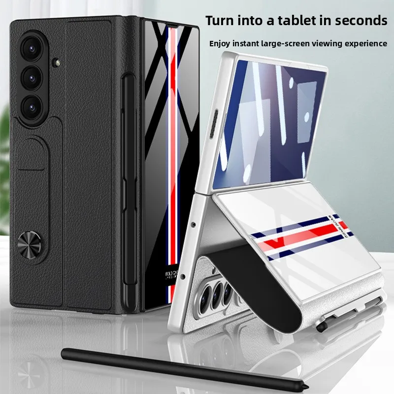 

Tempered Glass Flip Leather Wireless Charging Case for Samsung Galaxy Z Fold 7 with S No Pen Holder Fold7 Back Phone Cover