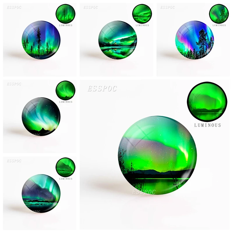 5pcs/set  Fashion Accessories Northern Lights Photo Round 25mm Luminous Glass Cabochon Handmade Jewelry Supply