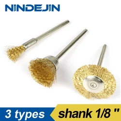 NINDEJIN 3/10pcs Brass Wire Brush Polishing Wheels for Dremel Rotary Tools Cleaning Deburring