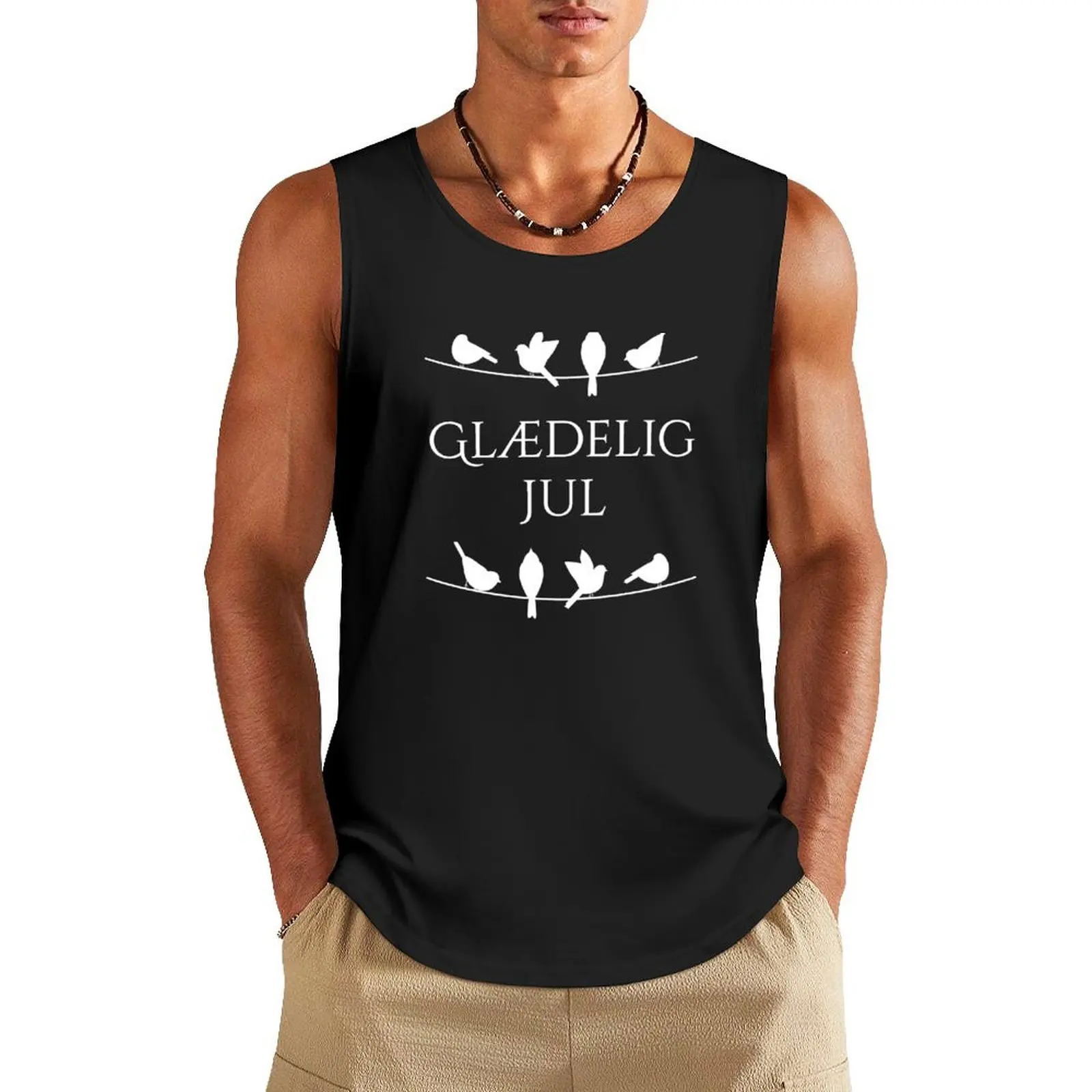 Glaedelig Jul Danish for Merry Christmas Tank Top T-shirt male men gym clothing running shirt underwear