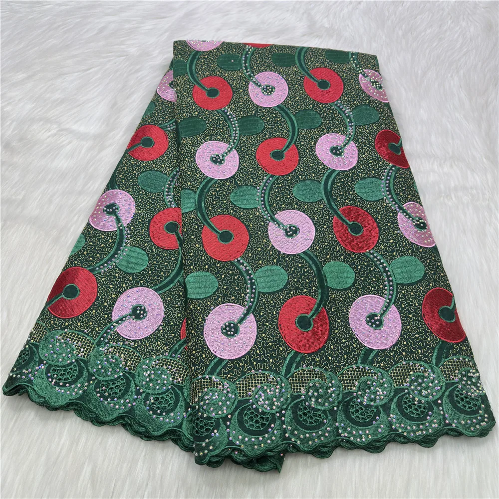 

Роскошная элегантная африканская кружевная ткань ручной работы из 100% хлопка, 5 ярдов, швейцарская вуаль, кружево с бисером для свадебного шитья 23A164