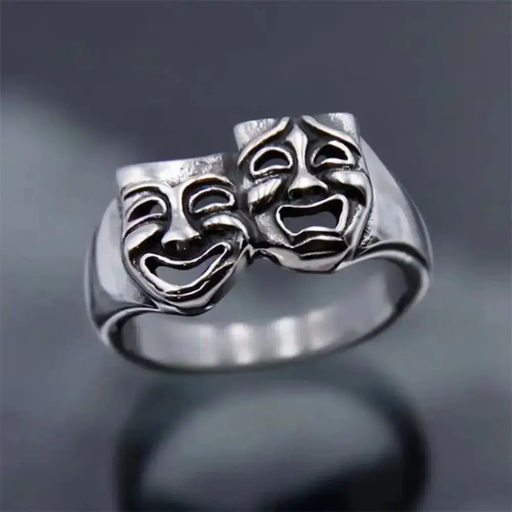 Vintage Simple Fashion Bizarre Smiley Ring Opening Adjustable Size Men's and Women's Finger Ring Fashion Creative Trend Jewelry