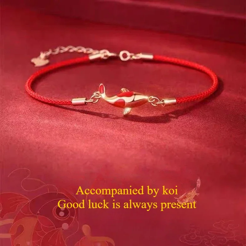 Glücks-Koi-Armband mit der Verbotenen Stadt, verstellbares rotes Seilarmband, Studenten, Paare, einfacher, vielseitiger Schmuck