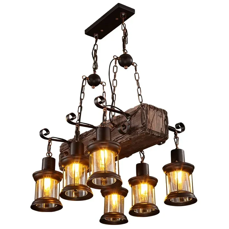 Solid Wooden Retro Chandelier For Dining Room Bar Loft Wood Various Shapes Suspension Indoor Decor Lighting Luminaire