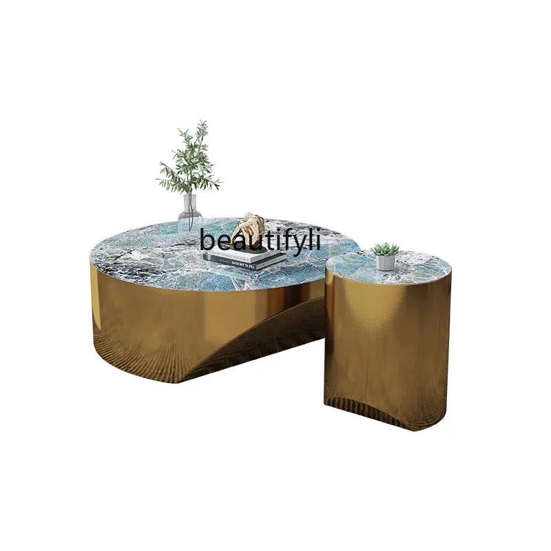 lt Amazon green luxury stone coffee table living room light luxury telescopic rock slab round size coffee table