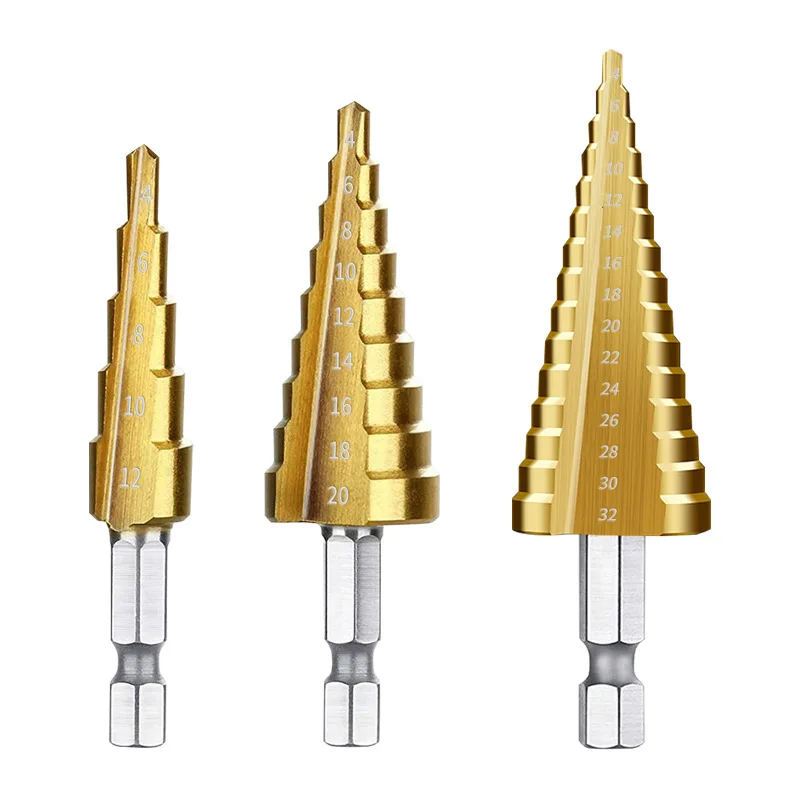 Conjunto de 3 Brocas Espirais HSS (3-12, 4-12, 4-20, 4-32) para Metal, Aço Inoxidável e Madeira - Ferramenta de Perfuração Cônica para Furadeira Elétrica