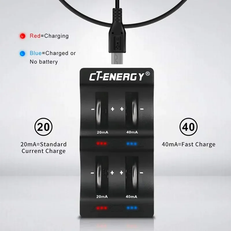 4 Slot Button Battery Charger 3.6V & USB Interface for LIR2032/2025/2016/1632/1620/2477/2430/2440/2450