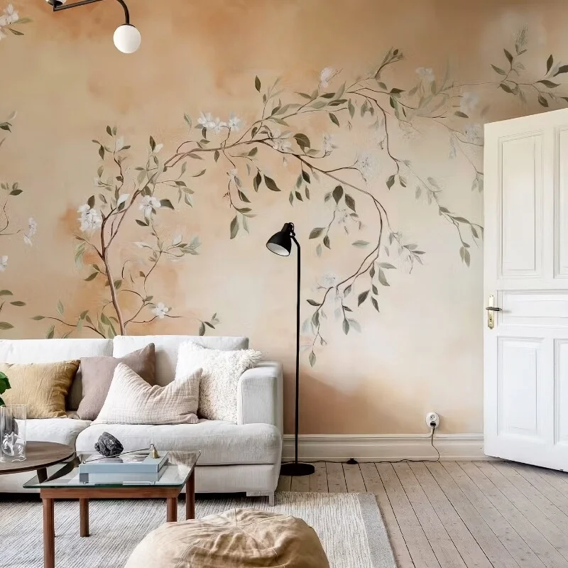 Custom Wallpaper Vintage Floral Branch White Flower Mural Plant Wall Paper for Living Room Home Background Decor wallpaper